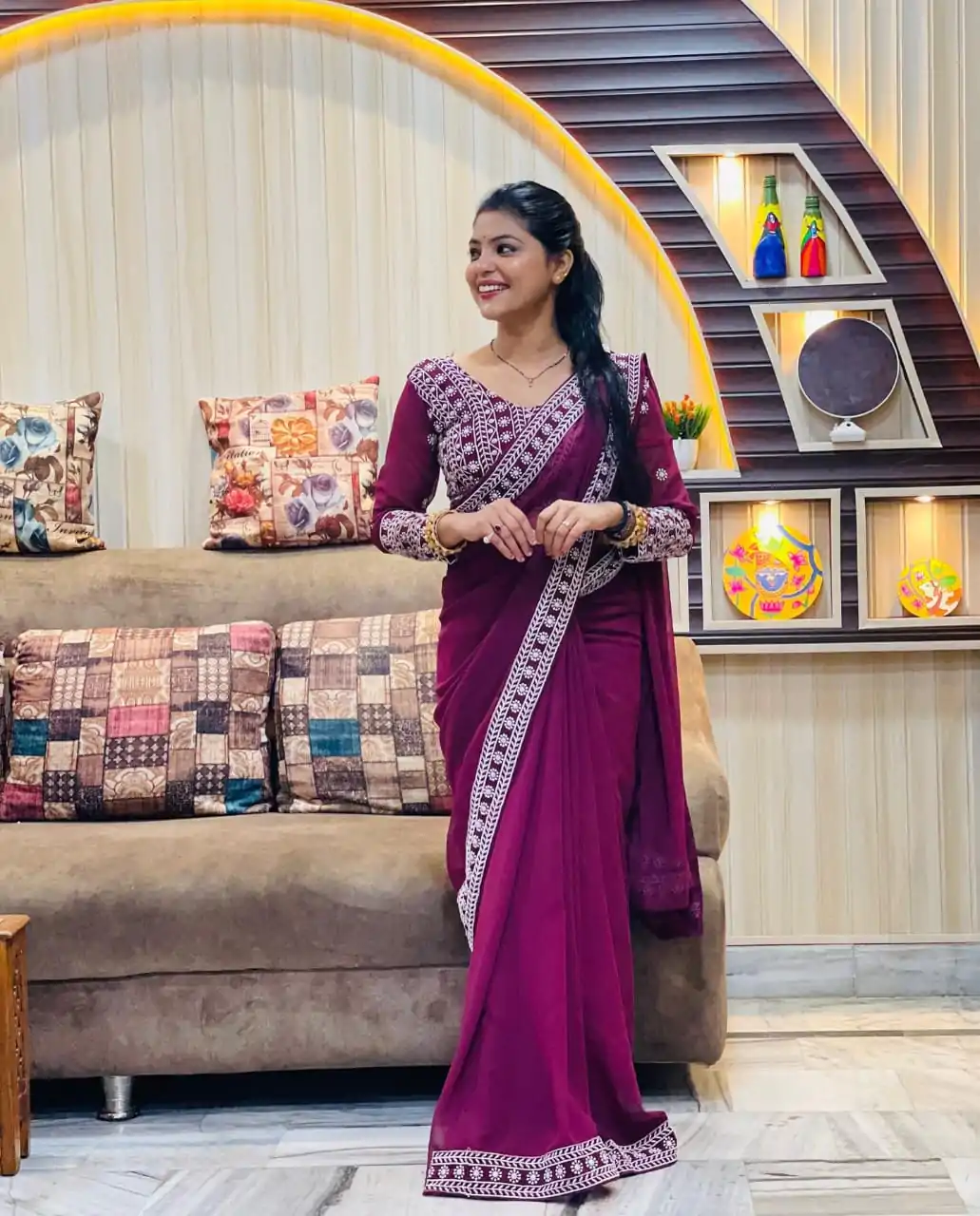 JR 593 Purple Color Georgette Embroidery Sequence Saree Casual, Wedding, Festive, Events Expected Delivery  4-6 Working Days @1599/- | Designer Sarees, Sarees, Bollywood Sarees, Creative Sarees, Embroidered Sarees, Ethnic Saree, Modern Digital sarees, Party Wear Sarees