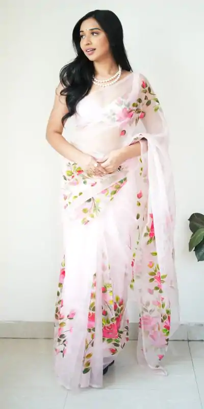 SC 284 White Color Soft Organza Digital Printed Saree , Party Wear, Events, Festivals Expected Delivery 4-6 Working Days 1599/- | Designer Sarees, Sarees, Bollywood Sarees, Creative Sarees, Embroidered Sarees, Ethnic Saree, Modern Digital sarees, Party Wear Sarees