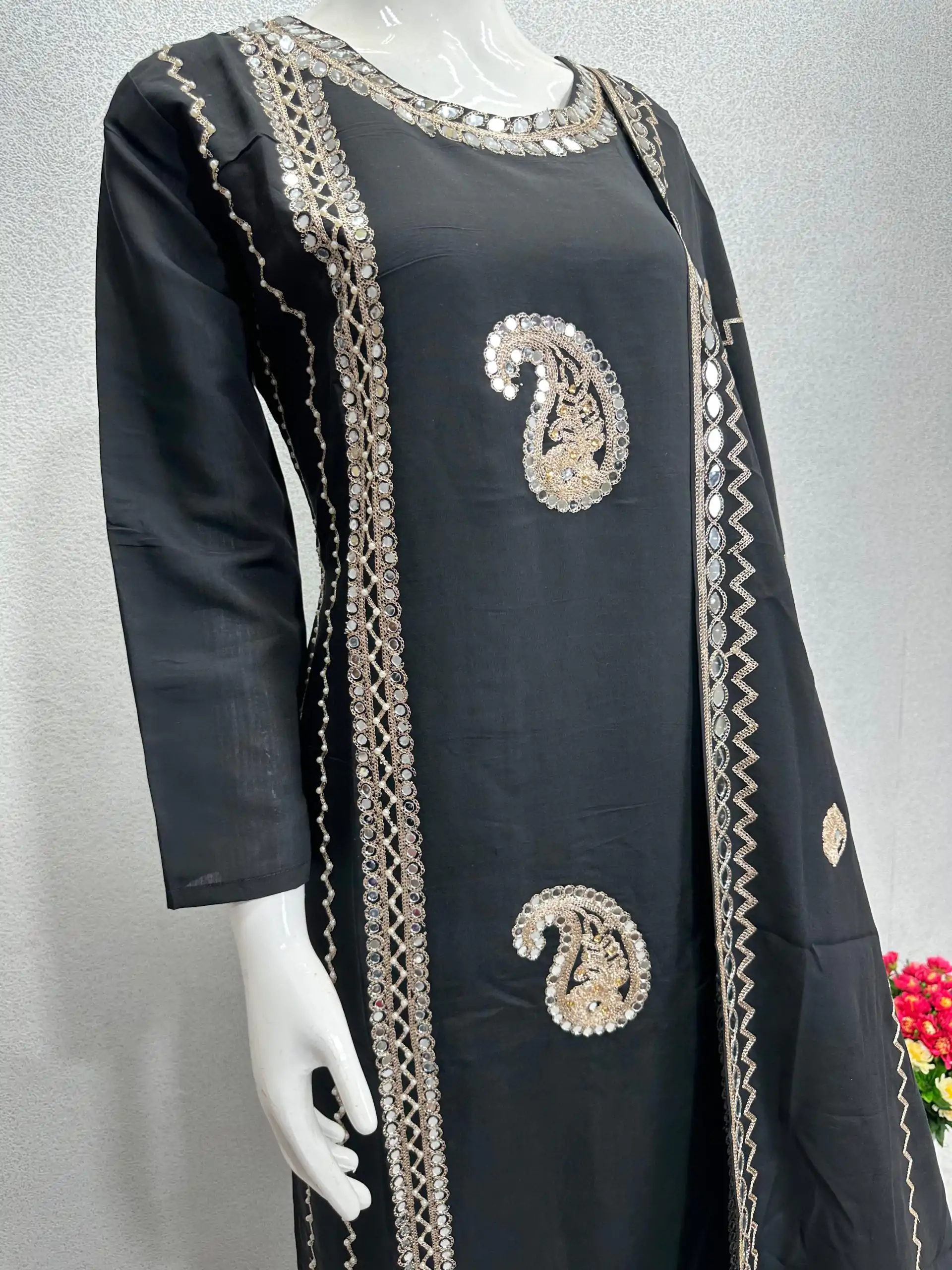 KF 1641 Black Color Roman Silk Embroidered Salwar Suit Wedding, Party, Festive, Events Etc.  Expected Delivery 4-6 Working Days @1999/-Only | Salwar suit, Casual Suits, Creative suits, Designer Suits, Palazzo Suits, Party Wear Suits, Straight Suits