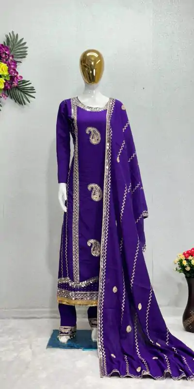 KF 1641 Violet Color Roman Silk Embroidered Salwar Suit Wedding, Party, Festive, Events Etc.  Expected Delivery 4-6 Working Days @1999/-Only | Salwar suit, Casual Suits, Creative suits, Designer Suits, Palazzo Suits, Party Wear Suits, Straight Suits