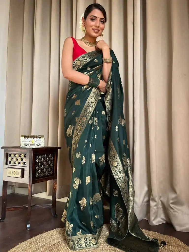 DDF 129 Green Color Banarasi Soft Silk Extra Ordinary Design Saree Casual, Party Wear, Events, Festivals Etc. Expected Delivery 4-6 Working Days 1449/- | Designer Sarees, Sarees, Bollywood Sarees, Creative Sarees, Embroidered Sarees, Ethnic Saree, Modern Digital sarees, Party Wear Sarees