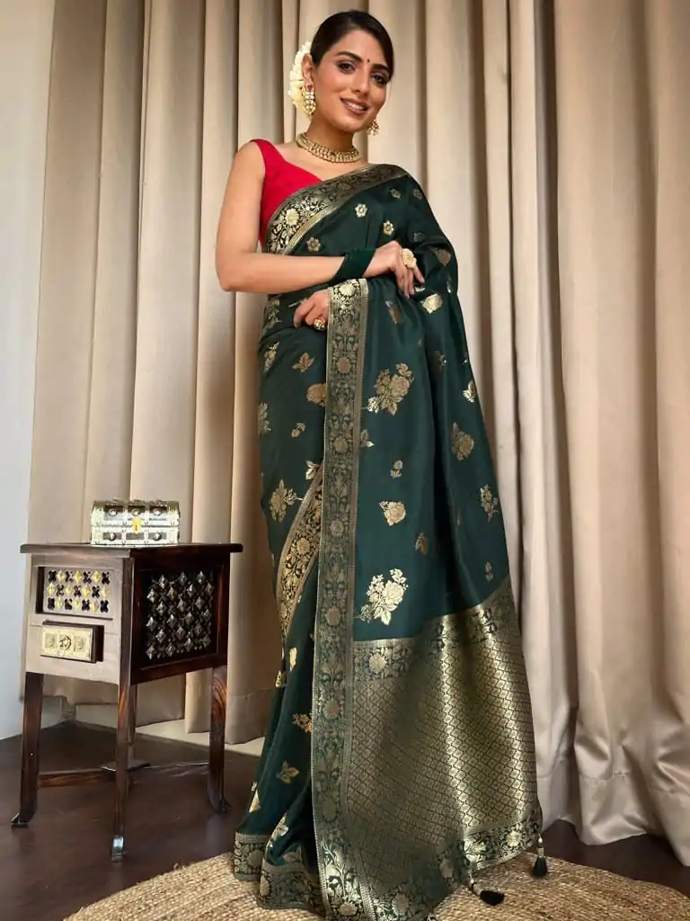 DDF 129 Green Color Banarasi Soft Silk Extra Ordinary Design Saree Casual, Party Wear, Events, Festivals Etc. Expected Delivery 4-6 Working Days 1449/- | Designer Sarees, Sarees, Bollywood Sarees, Creative Sarees, Embroidered Sarees, Ethnic Saree, Modern Digital sarees, Party Wear Sarees
