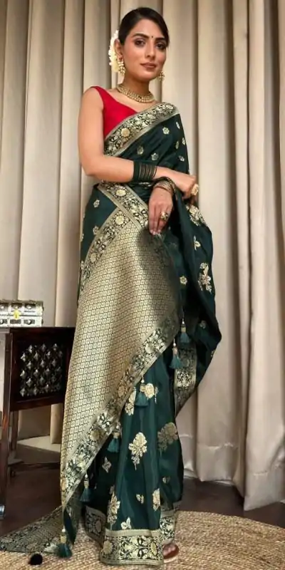 DDF 129 Green Color Banarasi Soft Silk Extra Ordinary Design Saree Casual, Party Wear, Events, Festivals Etc. Expected Delivery 4-6 Working Days 1449/- | Designer Sarees, Sarees, Bollywood Sarees, Creative Sarees, Embroidered Sarees, Ethnic Saree, Modern Digital sarees, Party Wear Sarees
