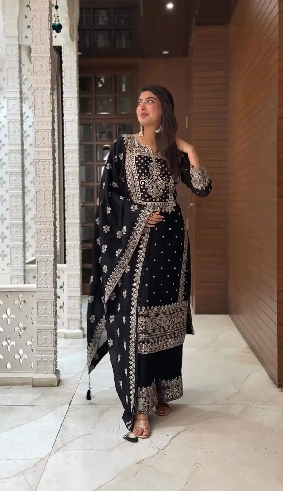SRK 5156 Black Color Pure Chinnon Silk Embroidery Sequence Salwar Suit Wedding, Party, Festive, Events Expected Delivery 4-6 Working Days @ 2149/- | Jump Suits, Salwar suit, Casual Suits, Creative suits, Designer Suits, Palazzo Suits, Party Wear Suits, Patiala Suits, Straight Suits