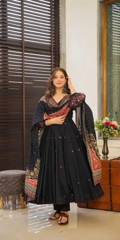 SRK 5171 Black Color Pure Chinnon Silk Embroidery Sequence Salwar Suit Wedding, Party, Festive, Events Expected Delivery 4-6 Working Days @ 1999/- | Jump Suits, Salwar suit, Casual Suits, Creative suits, Designer Suits, Palazzo Suits, Party Wear Suits, Patiala Suits, Straight Suits