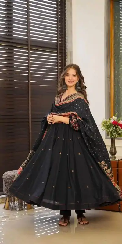 SRK 5171 Black Color Pure Chinnon Silk Embroidery Sequence Salwar Suit Wedding, Party, Festive, Events Expected Delivery 4-6 Working Days @ 1999/- | Jump Suits, Salwar suit, Casual Suits, Creative suits, Designer Suits, Palazzo Suits, Party Wear Suits, Patiala Suits, Straight Suits
