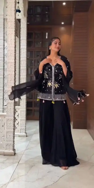 NF 1195 Black color Faux Georgette Embroidery Salwar Suit Casual, Wedding, Party, Festive, Events . Expected Delivery 4-6 Working Days @2049 | Jump Suits, Salwar suit, Casual Suits, Creative suits, Designer Suits, Palazzo Suits, Party Wear Suits, Patiala Suits, Straight Suits