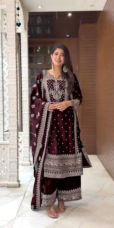 SRK 5156 Coffee Color Pure Chinnon Silk Embroidery Sequence Salwar Suit Wedding, Party, Festive, Events Expected Delivery 4-6 Working Days @ 2149/- | Jump Suits, Salwar suit, Casual Suits, Creative suits, Designer Suits, Palazzo Suits, Party Wear Suits, Patiala Suits, Straight Suits