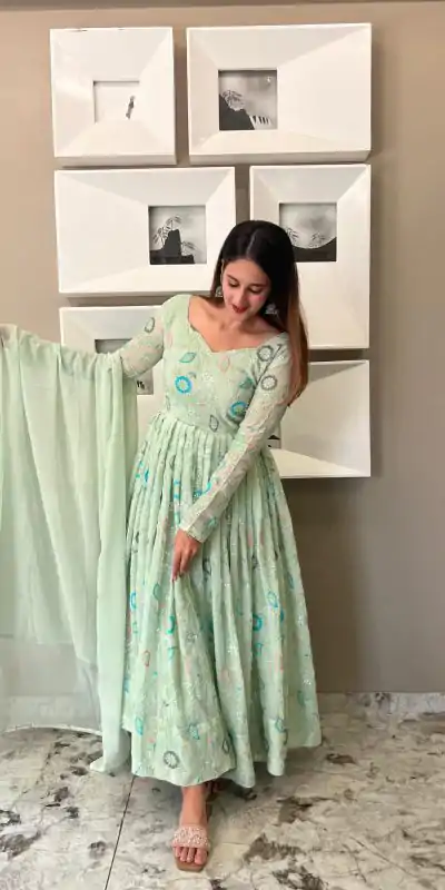 NF 1160 Green Color Georgette Sequence Embroidery Anarkali Suit Casual, Wedding, Party, Festive, Events . Expected Delivery  4-6 Working Days @2499 | Anarkali Suits, Bollywood Anarkali, Creative-Anarkali, Designer Anarkali, Embroidered Anarkali, Party Wear Anarkali