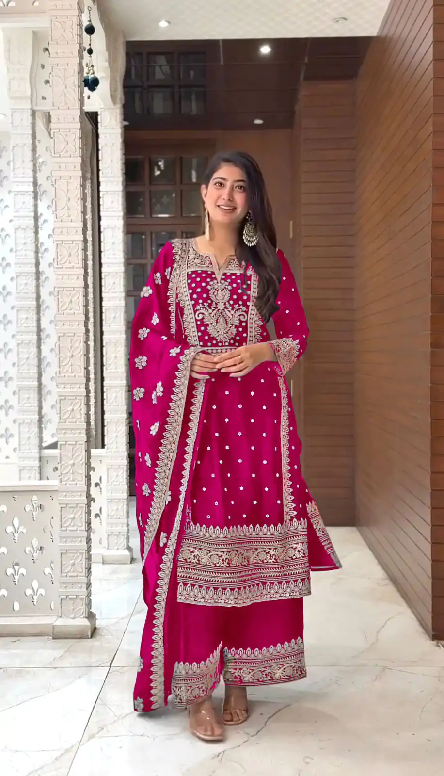 SRK 5156 Pink Color Pure Chinnon Silk Embroidery Sequence Salwar Suit Wedding, Party, Festive, Events Expected Delivery 4-6 Working Days @ 2149/- | Jump Suits, Salwar suit, Casual Suits, Creative suits, Designer Suits, Palazzo Suits, Party Wear Suits, Patiala Suits, Straight Suits