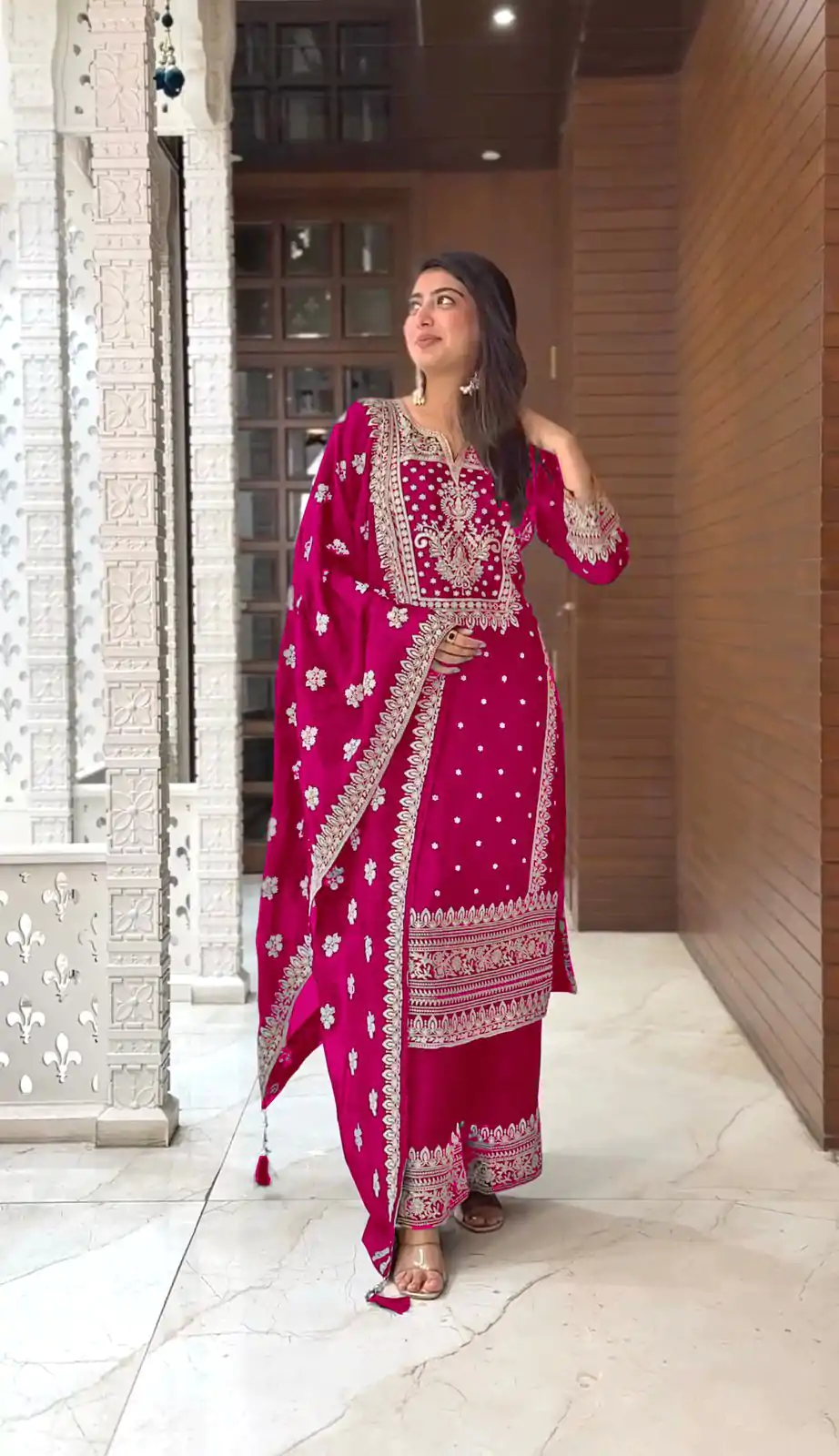 SRK 5156 Pink Color Pure Chinnon Silk Embroidery Sequence Salwar Suit Wedding, Party, Festive, Events Expected Delivery 4-6 Working Days @ 2149/- | Jump Suits, Salwar suit, Casual Suits, Creative suits, Designer Suits, Palazzo Suits, Party Wear Suits, Patiala Suits, Straight Suits