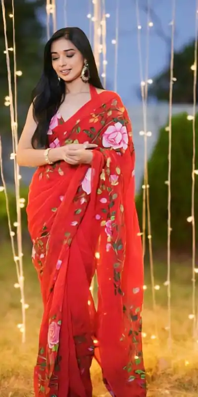 SC 278 Red Color Pure Soft Georgette Silk Design All Over Saree , Party Wear, Events, Festivals Expected Delivery 4-6 Working Days 1599/- | Designer Sarees, Sarees, Bollywood Sarees, Creative Sarees, Embroidered Sarees, Ethnic Saree, Modern Digital sarees, Party Wear Sarees