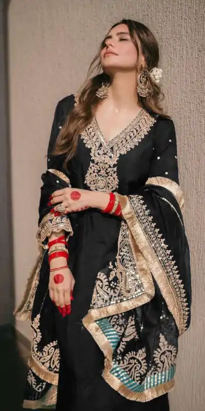 SRK 5153 Black Color Pure Chinnon Silk Embroidery Sequence Salwar Suit Wedding, Party, Festive, Events Expected Delivery 4-6 Working Days @ 1899/- | Jump Suits, Salwar suit, Casual Suits, Creative suits, Designer Suits, Palazzo Suits, Party Wear Suits, Patiala Suits, Straight Suits