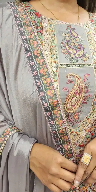LG 1856 Grey color Maslin Printed And Coin Work Salwar Suit Casual, Wedding, Party, Festive, Events . Expected Delivery 4-6 Working Days @1899/- | Salwar suit, Casual Suits, Creative suits, Designer Suits, Palazzo Suits, Party Wear Suits, Patiala Suits, Straight Suits