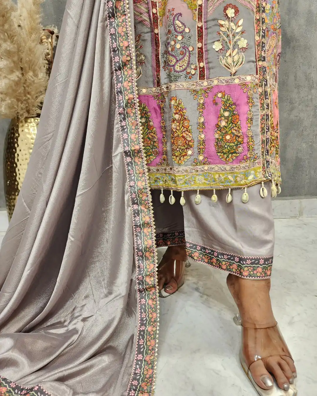 LG 1856 Grey color Maslin Printed And Coin Work Salwar Suit Casual, Wedding, Party, Festive, Events . Expected Delivery  4-6 Working Days @1899/- | Salwar suit, Casual Suits, Creative suits, Designer Suits, Palazzo Suits, Party Wear Suits, Patiala Suits, Straight Suits