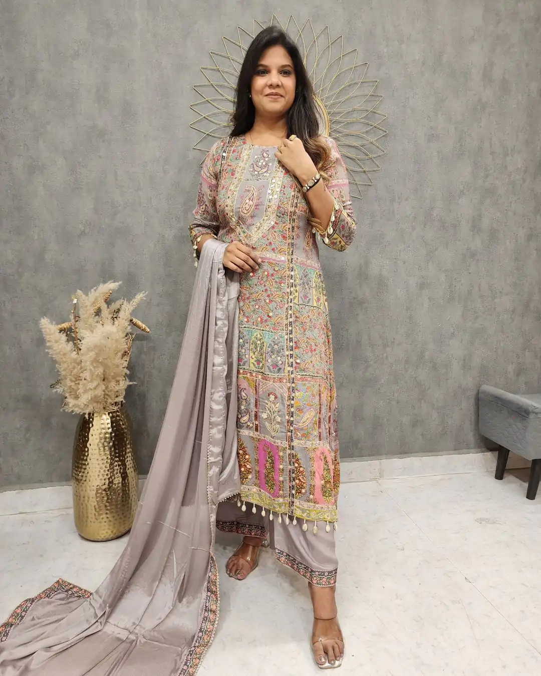 LG 1856 Grey color Maslin Printed And Coin Work Salwar Suit Casual, Wedding, Party, Festive, Events . Expected Delivery  4-6 Working Days @1899/- | Salwar suit, Casual Suits, Creative suits, Designer Suits, Palazzo Suits, Party Wear Suits, Patiala Suits, Straight Suits