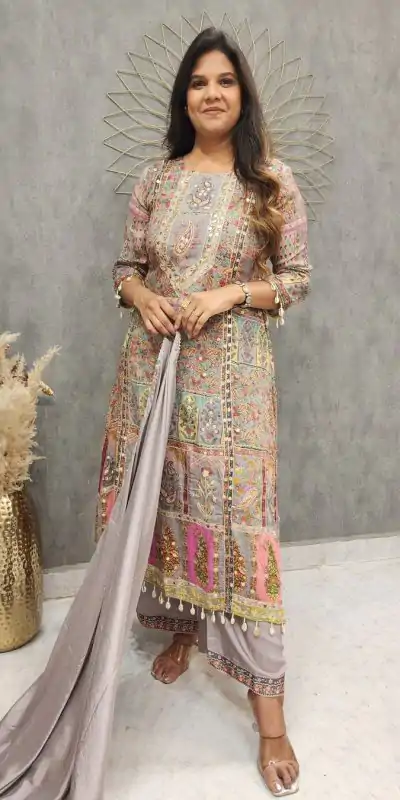 LG 1856 Grey color Maslin Printed And Coin Work Salwar Suit Casual, Wedding, Party, Festive, Events . Expected Delivery  4-6 Working Days @1899/- | Salwar suit, Casual Suits, Creative suits, Designer Suits, Palazzo Suits, Party Wear Suits, Patiala Suits, Straight Suits