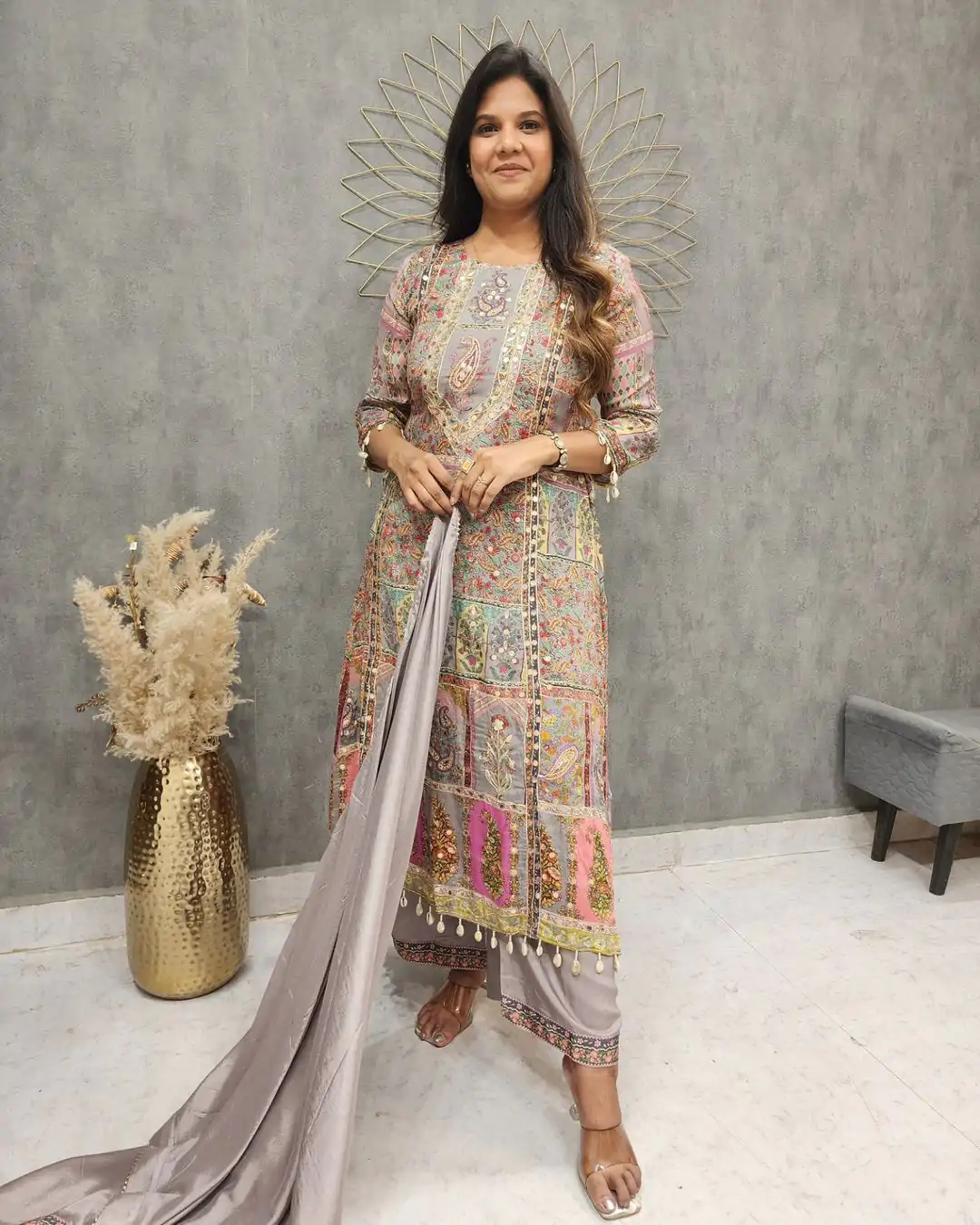 LG 1856 Grey color Maslin Printed And Coin Work Salwar Suit Casual, Wedding, Party, Festive, Events . Expected Delivery  4-6 Working Days @1899/- | Salwar suit, Casual Suits, Creative suits, Designer Suits, Palazzo Suits, Party Wear Suits, Patiala Suits, Straight Suits