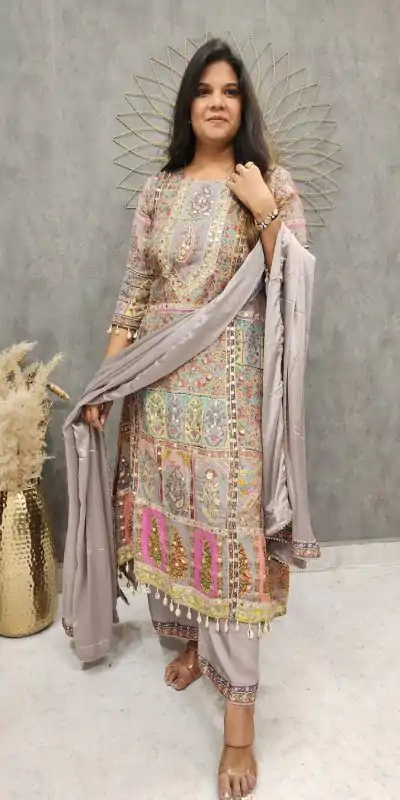 LG 1856 Grey color Maslin Printed And Coin Work Salwar Suit Casual, Wedding, Party, Festive, Events . Expected Delivery  4-6 Working Days @1899/- | Salwar suit, Casual Suits, Creative suits, Designer Suits, Palazzo Suits, Party Wear Suits, Patiala Suits, Straight Suits
