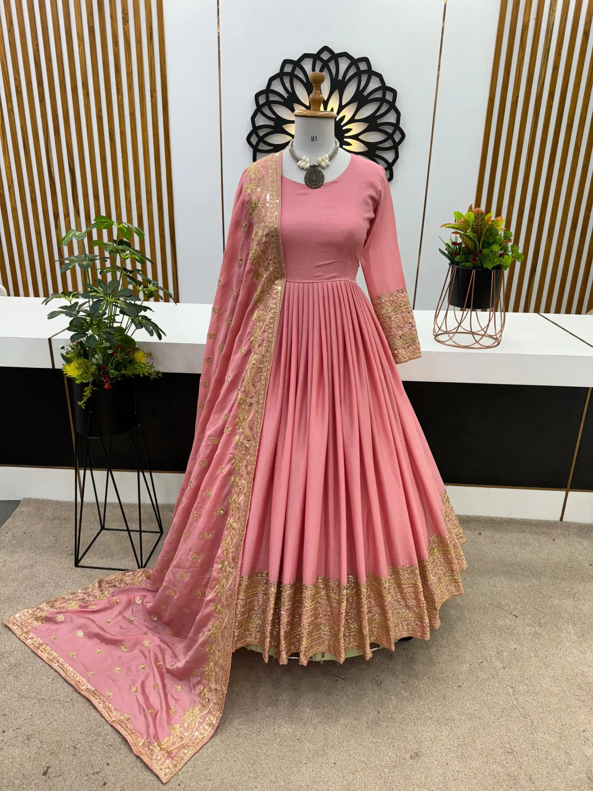 ZF 372 Peach Color Heavy Chinon Silk Embroidery Sequence Work Gown Casual, Wedding, Party, Festive, Events Etc. Expected Delivery 4-6 Working Days @2049/- | Gowns, Bollywood Gowns, Creative Gowns, Designer Gowns, Embroidered Gowns, Party Wear Gowns