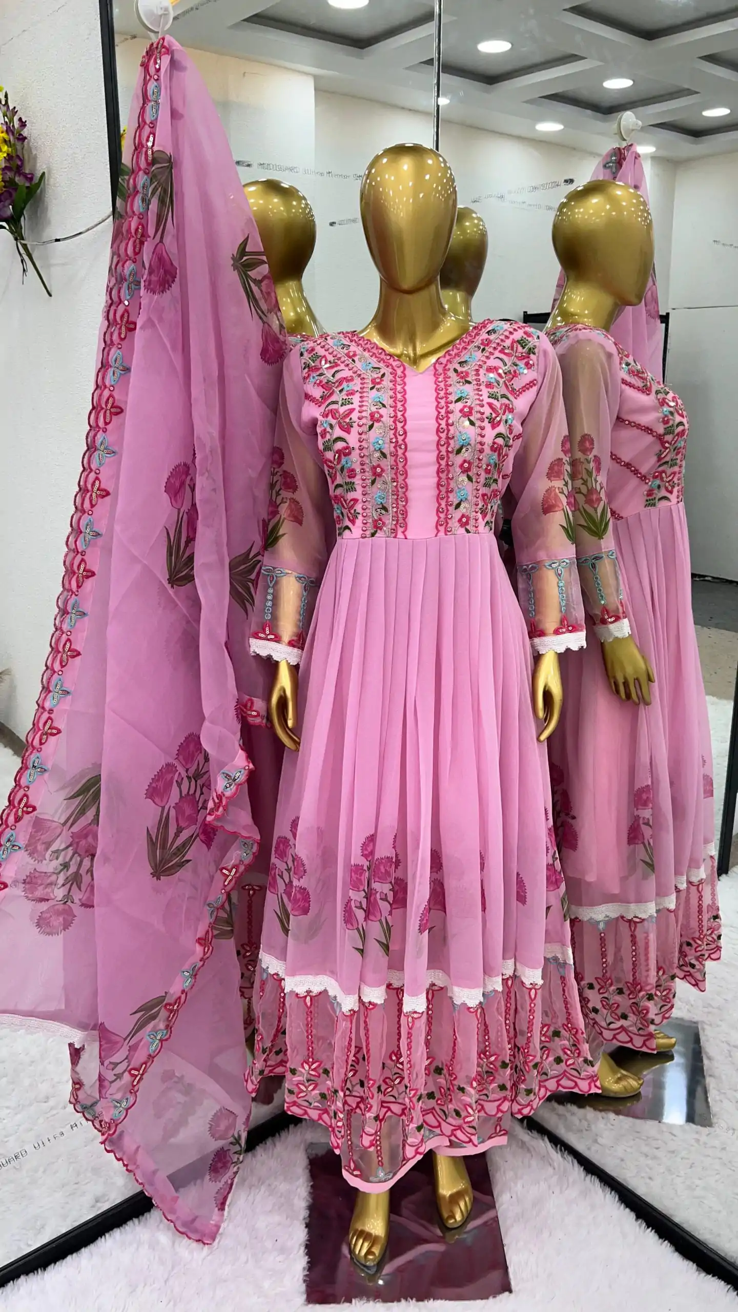 NSR 813 Pink Color Georgette Embroidery Sequence Gown Casual, Wedding, Festive Party Wear, Events   Expected Delivery  4-6 Working Days @2149/- | Gowns, Bollywood Gowns, Creative Gowns, Designer Gowns, Embroidered Gowns, Party Wear Gowns