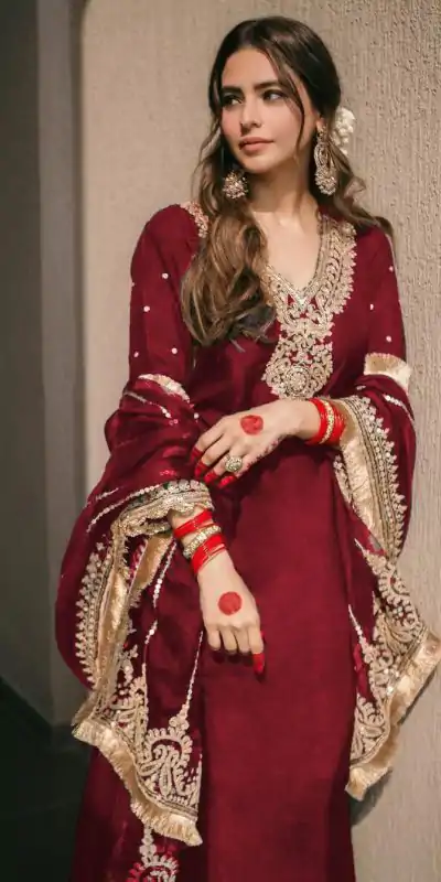 SRK 5153 Red Color Pure Chinnon Silk Embroidery Sequence Salwar Suit Wedding, Party, Festive, Events Expected Delivery 4-6 Working Days @ 1899/- | Jump Suits, Salwar suit, Casual Suits, Creative suits, Designer Suits, Palazzo Suits, Party Wear Suits, Patiala Suits, Straight Suits