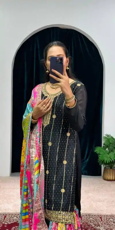 ST 1046 Black Color Chinon Embroidery Work Salwar Suit Casual, Wedding, Party, Festive, Events Etc. Expected Delivery 4-6 Working Days @2399/- | Jump Suits, Salwar suit, Casual Suits, Creative suits, Designer Suits, Palazzo Suits, Party Wear Suits, Patiala Suits, Straight Suits
