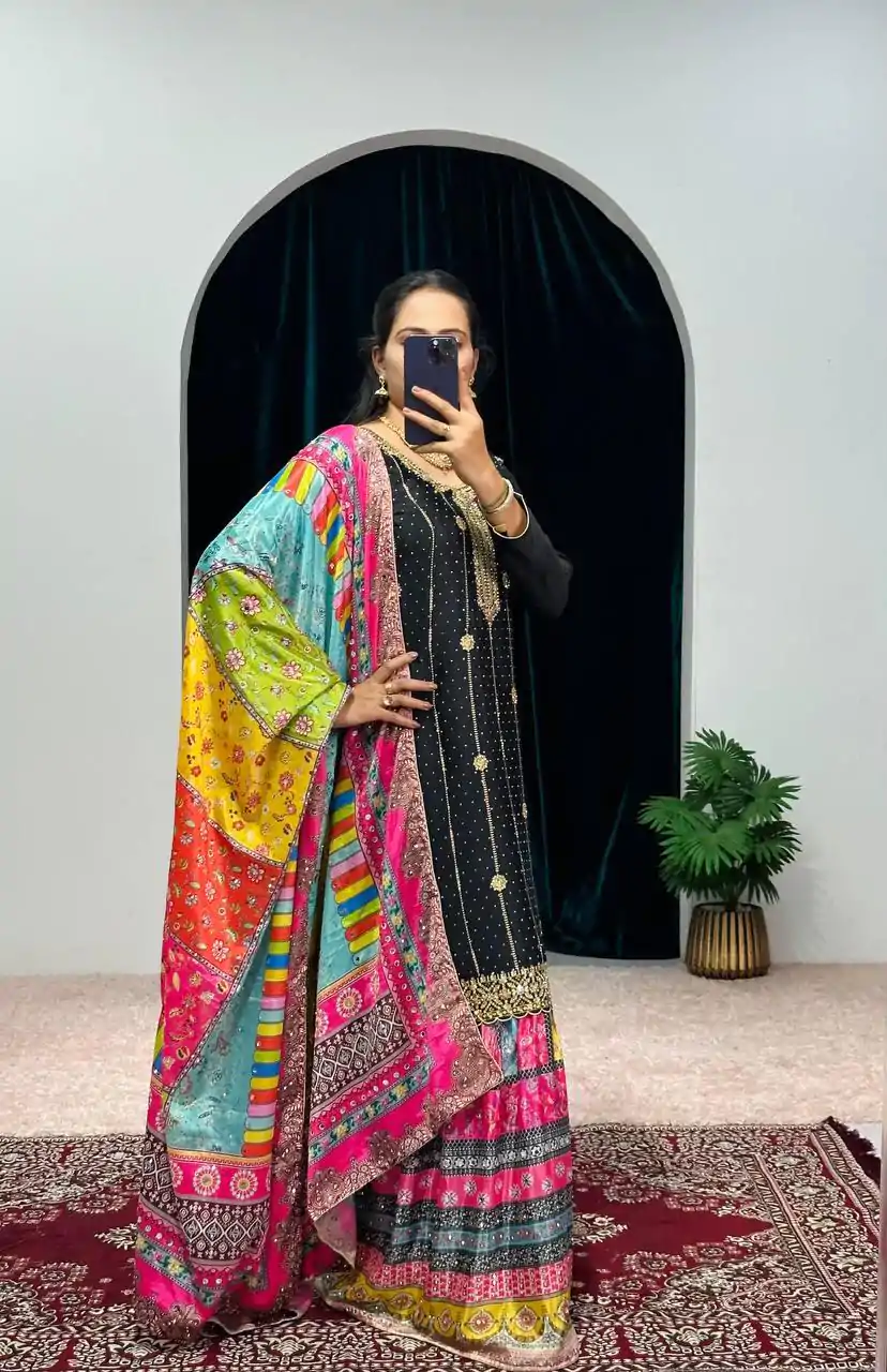 ST 1046 Black Color Chinon Embroidery Work Salwar Suit Casual, Wedding, Party, Festive, Events Etc. Expected Delivery 4-6 Working Days @2399/- | Jump Suits, Salwar suit, Casual Suits, Creative suits, Designer Suits, Palazzo Suits, Party Wear Suits, Patiala Suits, Straight Suits