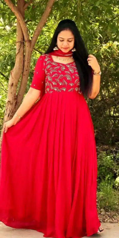 PC 348 Red color Georgette Embroidered Anarkali Suit Casual, Wedding, Party, Festive, Events . Expected Delivery 4-6 Working Days @1949 | Anarkali Suits, Bollywood Anarkali, Creative-Anarkali, Designer Anarkali, Embroidered Anarkali, Party Wear Anarkali