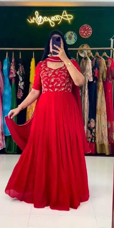 PC 348 Red color Georgette Embroidered Anarkali Suit Casual, Wedding, Party, Festive, Events . Expected Delivery  4-6 Working Days @1949 | Anarkali Suits, Bollywood Anarkali, Creative-Anarkali, Designer Anarkali, Embroidered Anarkali, Party Wear Anarkali