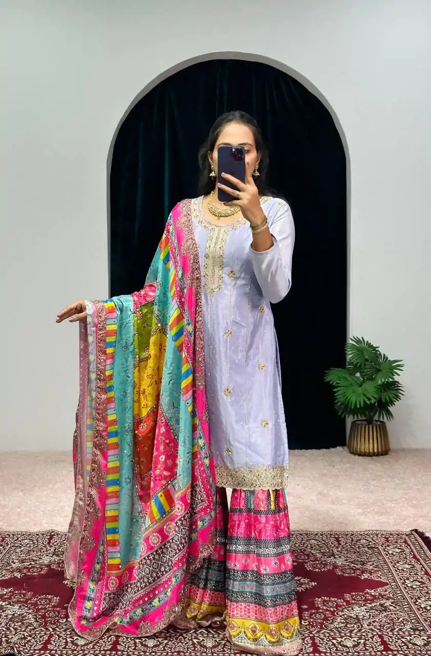 ST 1046 Violet Color Chinon Embroidery Work Salwar Suit Casual, Wedding, Party, Festive, Events Etc. Expected Delivery 4-6 Working Days @2399/- | Jump Suits, Salwar suit, Casual Suits, Creative suits, Designer Suits, Palazzo Suits, Party Wear Suits, Patiala Suits, Straight Suits