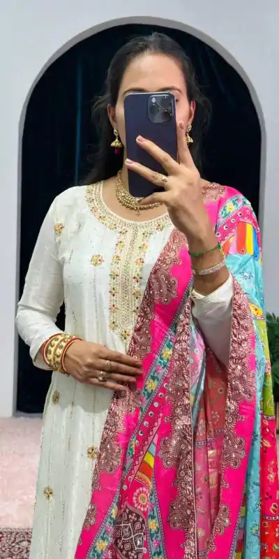 ST 1046 White Color Chinon Embroidery Work Salwar Suit Casual, Wedding, Party, Festive, Events Etc. Expected Delivery 4-6 Working Days @2399/- | Jump Suits, Salwar suit, Casual Suits, Creative suits, Designer Suits, Palazzo Suits, Party Wear Suits, Patiala Suits, Straight Suits