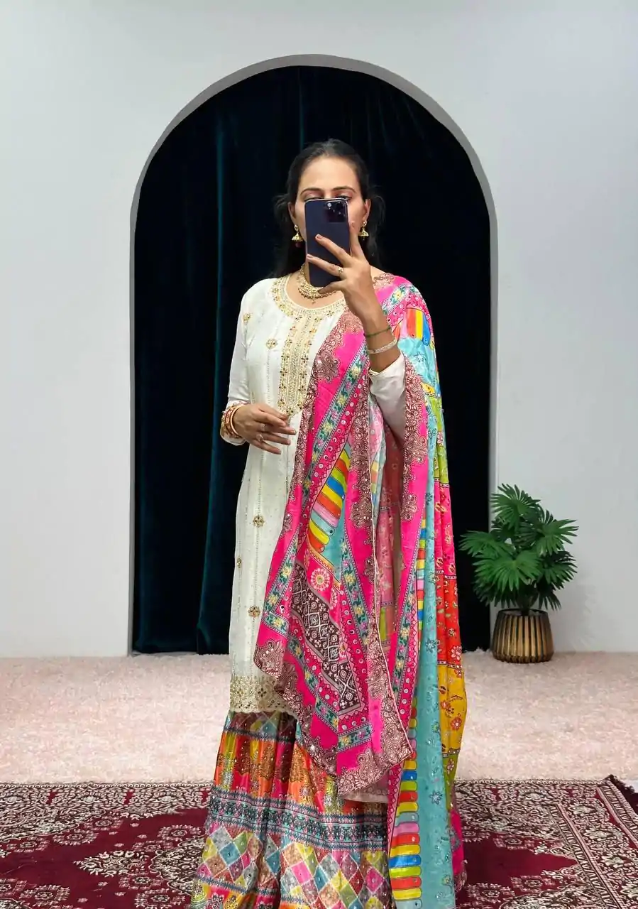 ST 1046 White Color Chinon Embroidery Work Salwar Suit Casual, Wedding, Party, Festive, Events Etc. Expected Delivery 4-6 Working Days @2399/- | Jump Suits, Salwar suit, Casual Suits, Creative suits, Designer Suits, Palazzo Suits, Party Wear Suits, Patiala Suits, Straight Suits