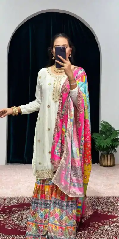 ST 1046 White Color Chinon Embroidery Work Salwar Suit Casual, Wedding, Party, Festive, Events Etc. Expected Delivery 4-6 Working Days @2399/- | Jump Suits, Salwar suit, Casual Suits, Creative suits, Designer Suits, Palazzo Suits, Party Wear Suits, Patiala Suits, Straight Suits