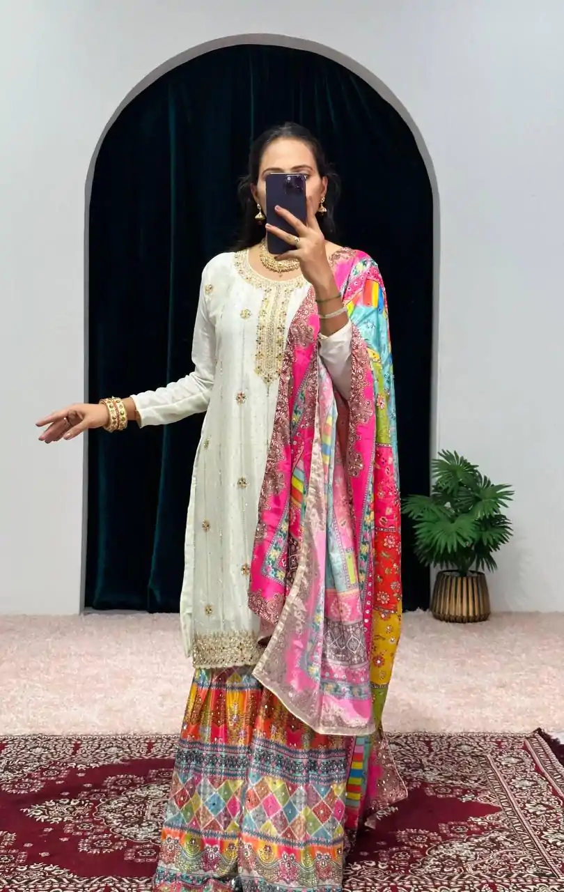 ST 1046 White Color Chinon Embroidery Work Salwar Suit Casual, Wedding, Party, Festive, Events Etc. Expected Delivery 4-6 Working Days @2399/- | Jump Suits, Salwar suit, Casual Suits, Creative suits, Designer Suits, Palazzo Suits, Party Wear Suits, Patiala Suits, Straight Suits