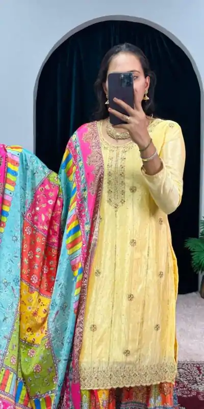 ST 1046 Yellow Color Chinon Embroidery Work Salwar Suit Casual, Wedding, Party, Festive, Events Etc. Expected Delivery 4-6 Working Days @2399/- | Jump Suits, Salwar suit, Casual Suits, Creative suits, Designer Suits, Palazzo Suits, Party Wear Suits, Patiala Suits, Straight Suits