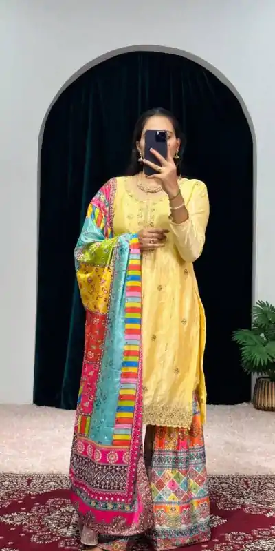 ST 1046 Yellow Color Chinon Embroidery Work Salwar Suit Casual, Wedding, Party, Festive, Events Etc. Expected Delivery 4-6 Working Days @2399/- | Jump Suits, Salwar suit, Casual Suits, Creative suits, Designer Suits, Palazzo Suits, Party Wear Suits, Patiala Suits, Straight Suits