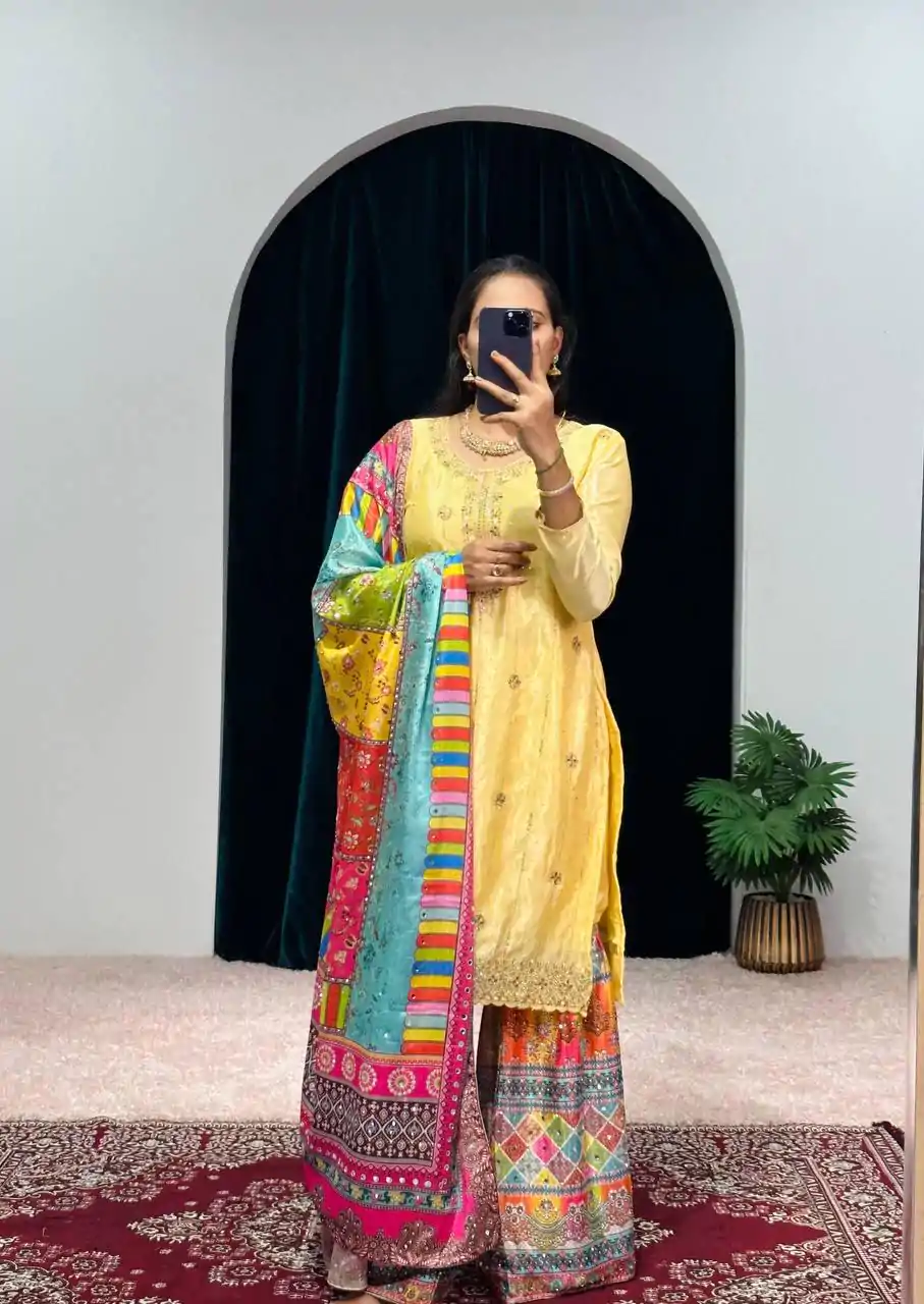 ST 1046 Yellow Color Chinon Embroidery Work Salwar Suit Casual, Wedding, Party, Festive, Events Etc. Expected Delivery 4-6 Working Days @2399/- | Jump Suits, Salwar suit, Casual Suits, Creative suits, Designer Suits, Palazzo Suits, Party Wear Suits, Patiala Suits, Straight Suits