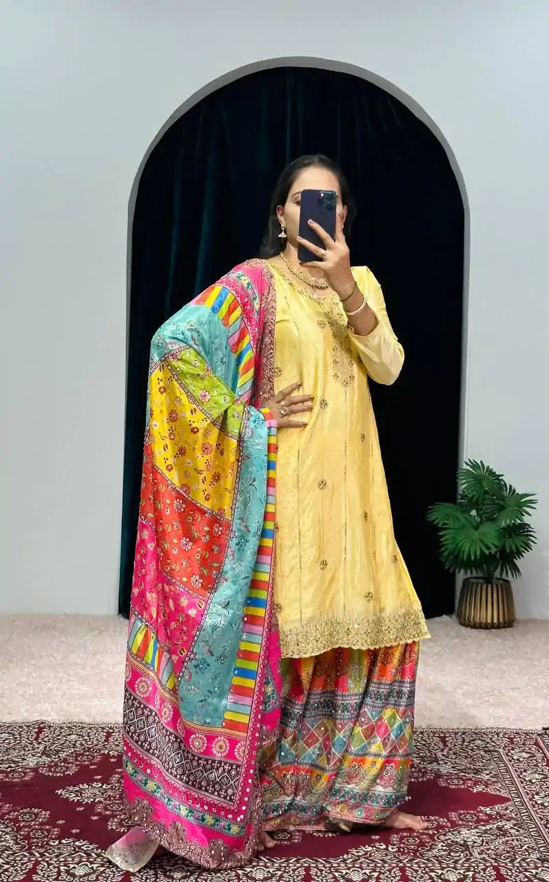 ST 1046 Yellow Color Chinon Embroidery Work Salwar Suit Casual, Wedding, Party, Festive, Events Etc. Expected Delivery 4-6 Working Days @2399/- | Jump Suits, Salwar suit, Casual Suits, Creative suits, Designer Suits, Palazzo Suits, Party Wear Suits, Patiala Suits, Straight Suits