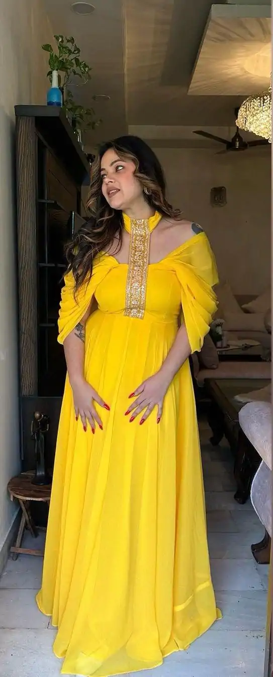 KD 1409 Yellow Color Faux Georgette Thread Sequence Gown Casual, Party, Wedding, Festive, Events Etc. Expected Delivery 4-6 Working Days @1699/- Only | Gowns, Bollywood Gowns, Creative Gowns, Designer Gowns, Embroidered Gowns, Party Wear Gowns