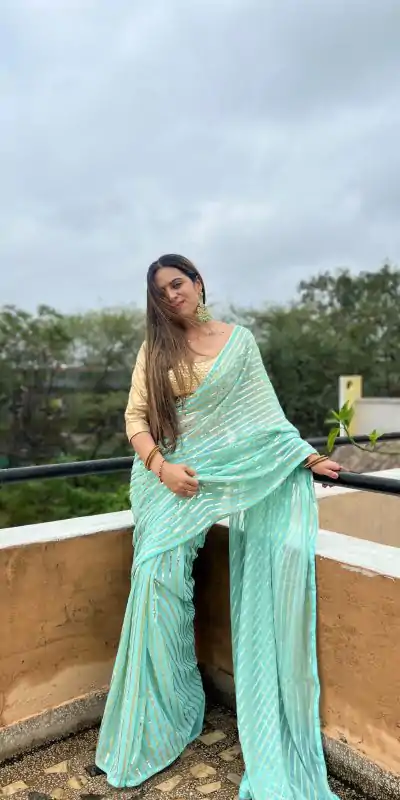 JR 582 Aquamarine Color Georgette Embroidery Sequence Saree Casual, Wedding, Festive, Events Expected Delivery  4-6 Working Days @1649/- | Designer Sarees, Sarees, Bollywood Sarees, Creative Sarees, Embroidered Sarees, Ethnic Saree, Modern Digital sarees, Party Wear Sarees