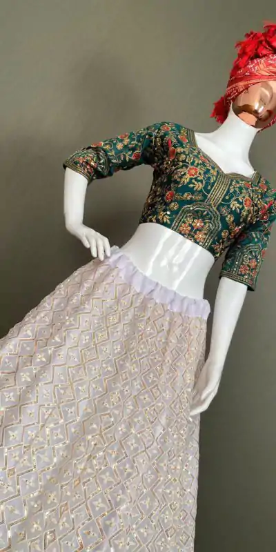 LG 498 White Color Georgette Sequence Embroidery Lehenga Choli Traditional Wear, Festive, Wedding, Events Expected Delivery 4-6 Working Days @2099/- | Lehenga, Bollywood Lehenga, Creative Lehenga, Designer Lehenga, Embroidered Lehenga, Party Wear Lehenga