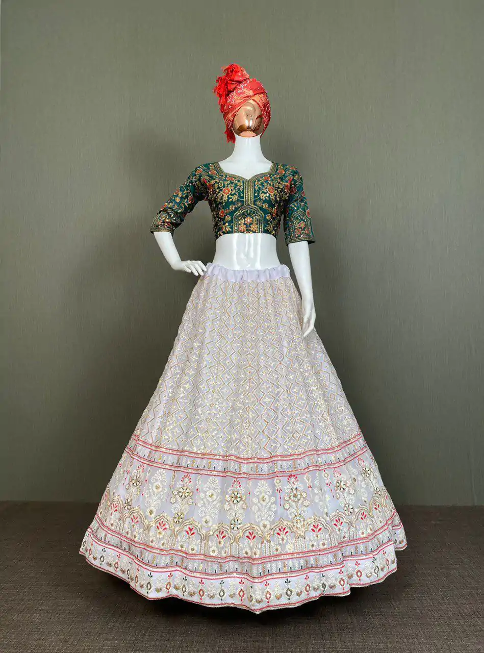 LG 498 White Color Georgette Sequence Embroidery Lehenga Choli Traditional Wear, Festive, Wedding, Events Expected Delivery 4-6 Working Days @2099/- | Lehenga, Bollywood Lehenga, Creative Lehenga, Designer Lehenga, Embroidered Lehenga, Party Wear Lehenga