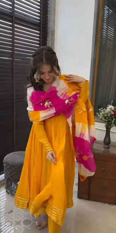 ZF 380 Yellow Color Chinon Silk Digital Print Dupatta Work Gown Casual, Wedding, Party, Festive, Events Etc. Expected Delivery 4-6 Working Days @1899/- | Gowns, Bollywood Gowns, Creative Gowns, Designer Gowns, Embroidered Gowns, Party Wear Gowns
