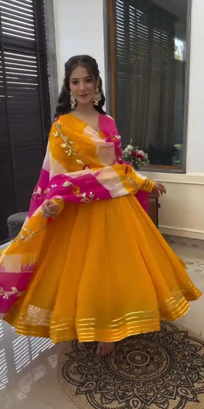 ZF 380 Yellow Color Chinon Silk Digital Print Dupatta Work Gown Casual, Wedding, Party, Festive, Events Etc. Expected Delivery 4-6 Working Days @1899/- | Gowns, Bollywood Gowns, Creative Gowns, Designer Gowns, Embroidered Gowns, Party Wear Gowns