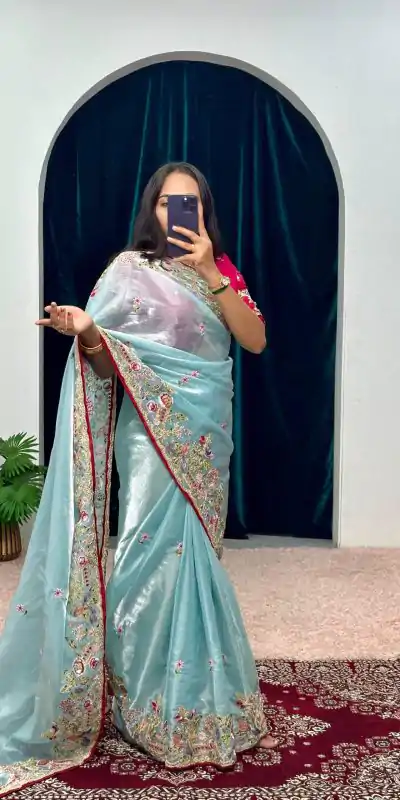 ST 474 Blue Color Jimmy Choo Embroidery Sequins Saree Casual, Wedding, Party, Festive, Events Etc. Expected Delivery 4-6 Working Days @2449/- | Designer Sarees, Sarees, Bollywood Sarees, Creative Sarees, Embroidered Sarees, Ethnic Saree, Modern Digital sarees, Party Wear Sarees