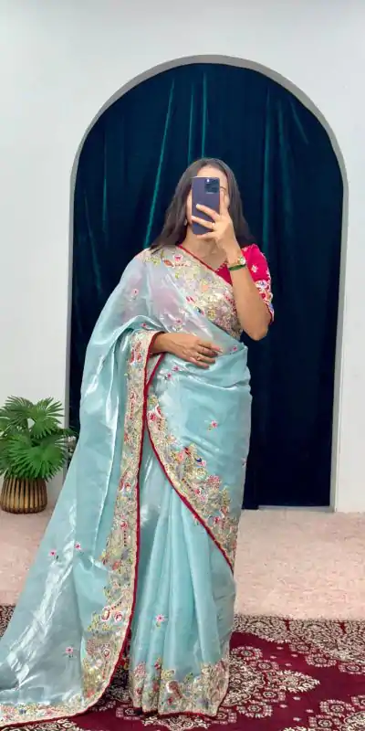 ST 474 Blue Color Jimmy Choo Embroidery Sequins Saree Casual, Wedding, Party, Festive, Events Etc. Expected Delivery 4-6 Working Days @2449/- | Designer Sarees, Sarees, Bollywood Sarees, Creative Sarees, Embroidered Sarees, Ethnic Saree, Modern Digital sarees, Party Wear Sarees