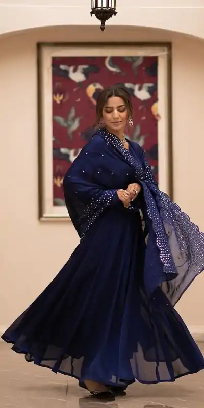 ZF 379 Navy Blue Color Georgette Embroidery Sequence Gown Casual, Wedding, Party, Festive, Events Etc. Expected Delivery 4-6 Working Days @1999/- | Gowns, Bollywood Gowns, Creative Gowns, Designer Gowns, Embroidered Gowns, Party Wear Gowns