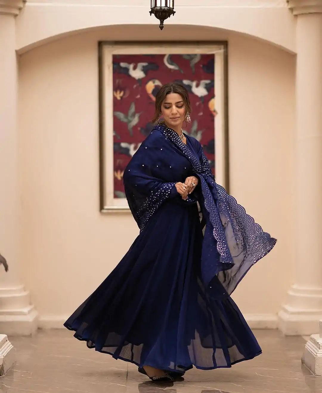 ZF 379 Navy Blue Color Georgette Embroidery Sequence Gown Casual, Wedding, Party, Festive, Events Etc. Expected Delivery 4-6 Working Days @1999/- | Gowns, Bollywood Gowns, Creative Gowns, Designer Gowns, Embroidered Gowns, Party Wear Gowns