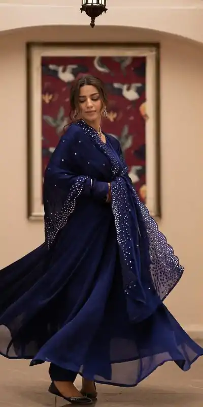 ZF 379 Navy Blue Color Georgette Embroidery Sequence Gown Casual, Wedding, Party, Festive, Events Etc. Expected Delivery 4-6 Working Days @1999/- | Gowns, Bollywood Gowns, Creative Gowns, Designer Gowns, Embroidered Gowns, Party Wear Gowns